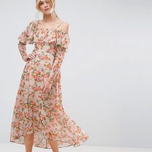 ASOS pink floral ruffle dress